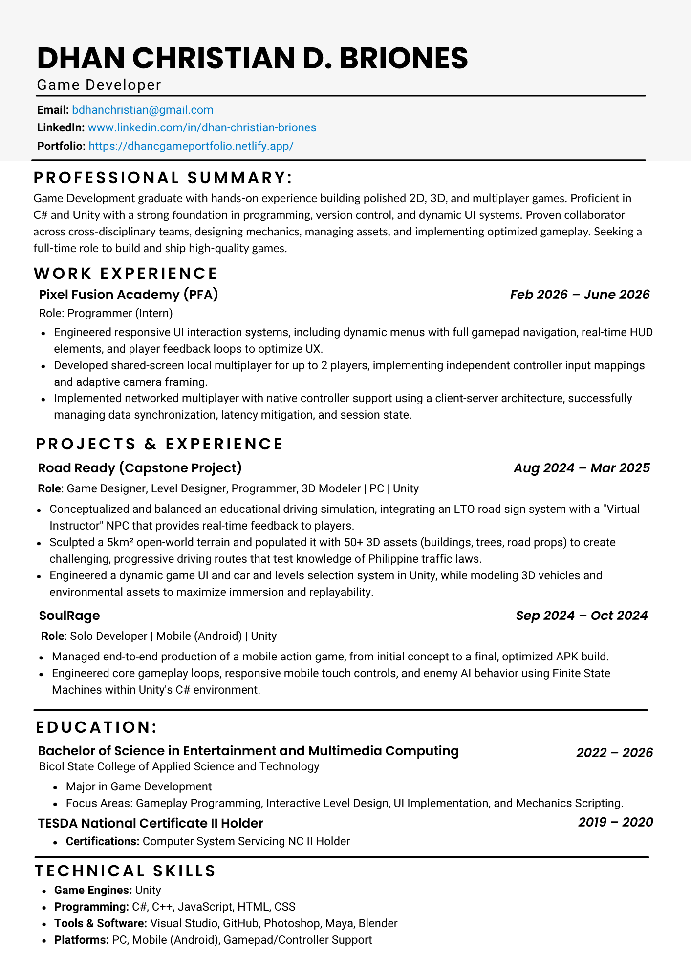 Dhan Christian Briones CV